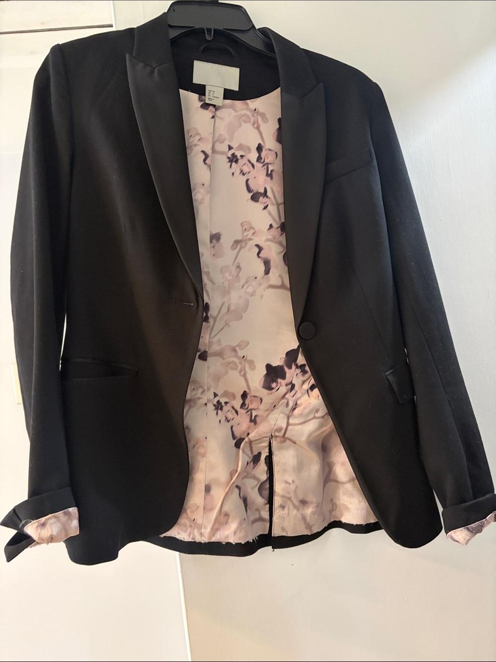 H&M Black Blazer with Pink Floral Lining